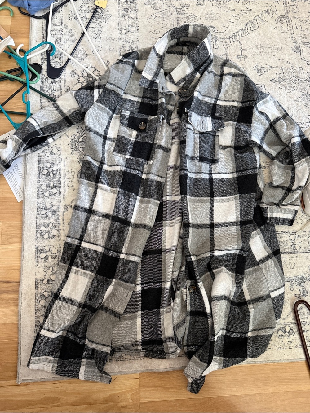 SHEIN Black & White Plaid Shacket Jacket